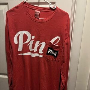 Victoria's Secret Pink Long Sleeve Tee - Red Ladies Size Large with Pocket